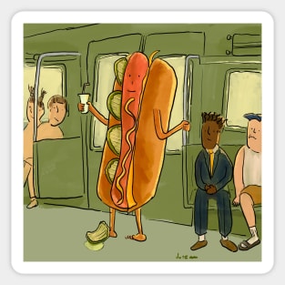 Hotdog Casually Commuting to Work Sticker